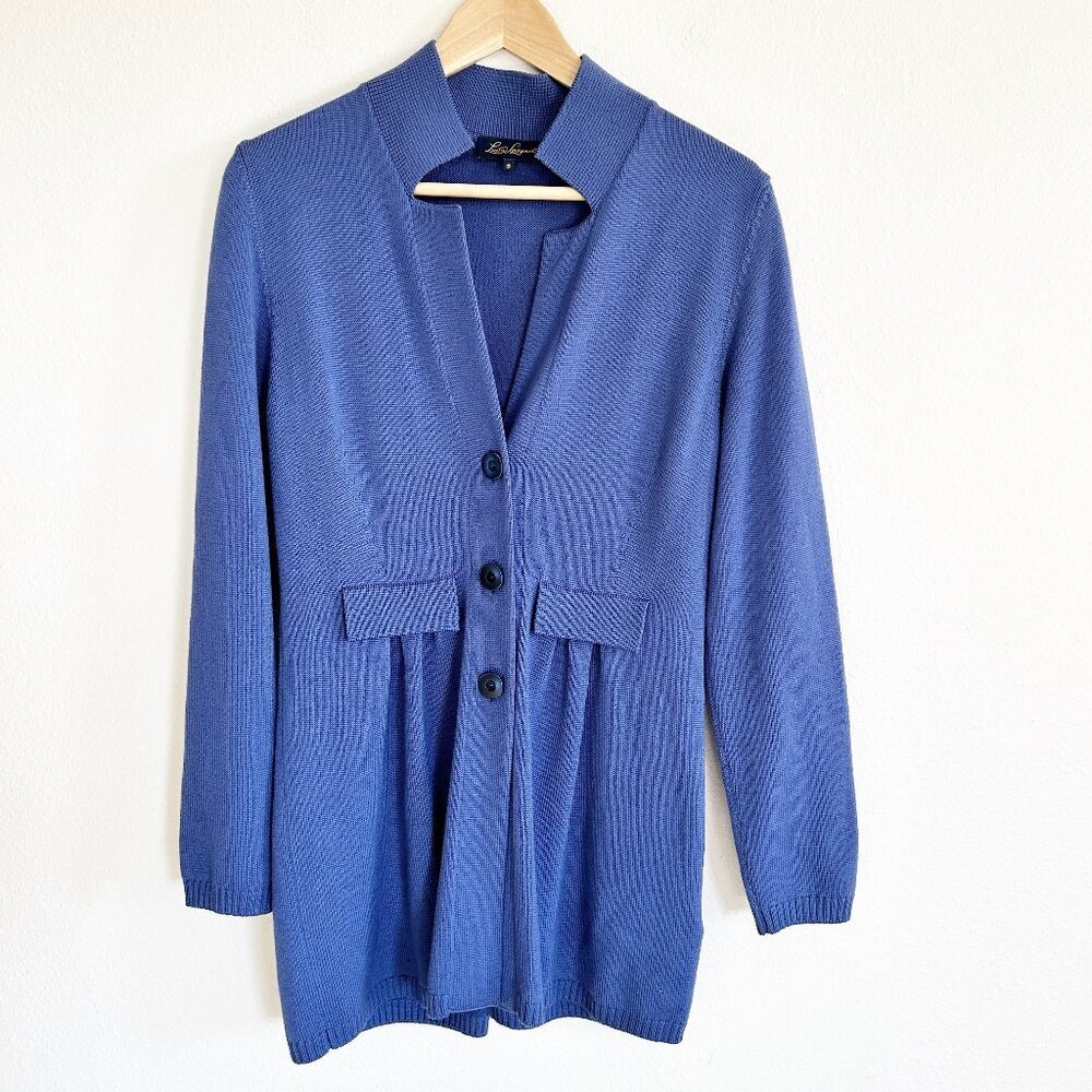 Luisa Spagnoli Cardigan Sweater S Blue 100% Virgin Wool Button Up Classy